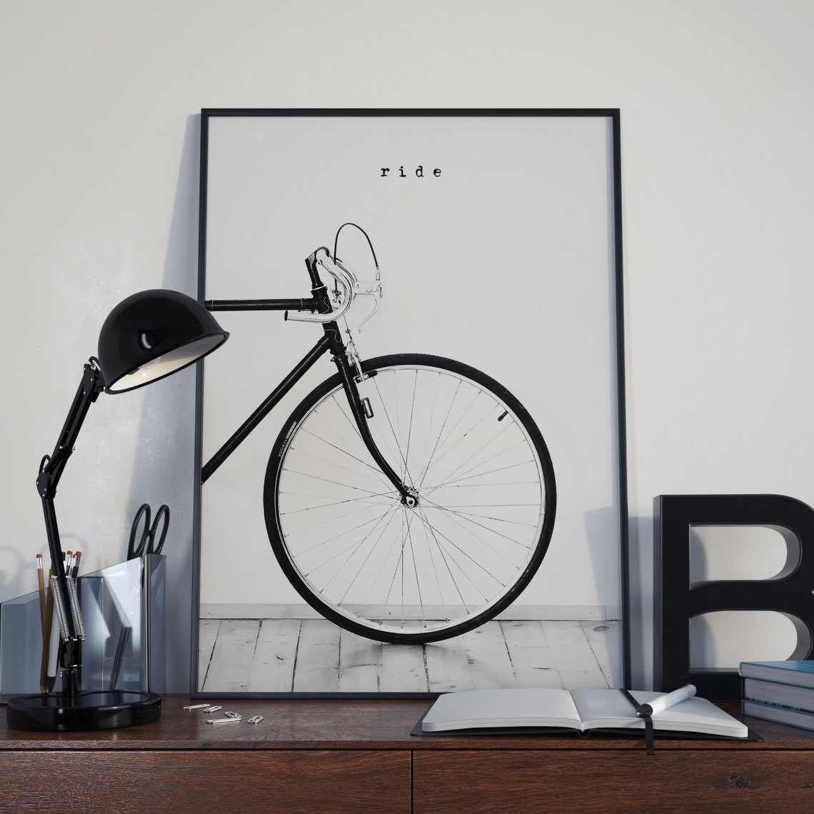 Ride Bicycle Black and White Minimalist Cycling Photo Poster - Image 7
