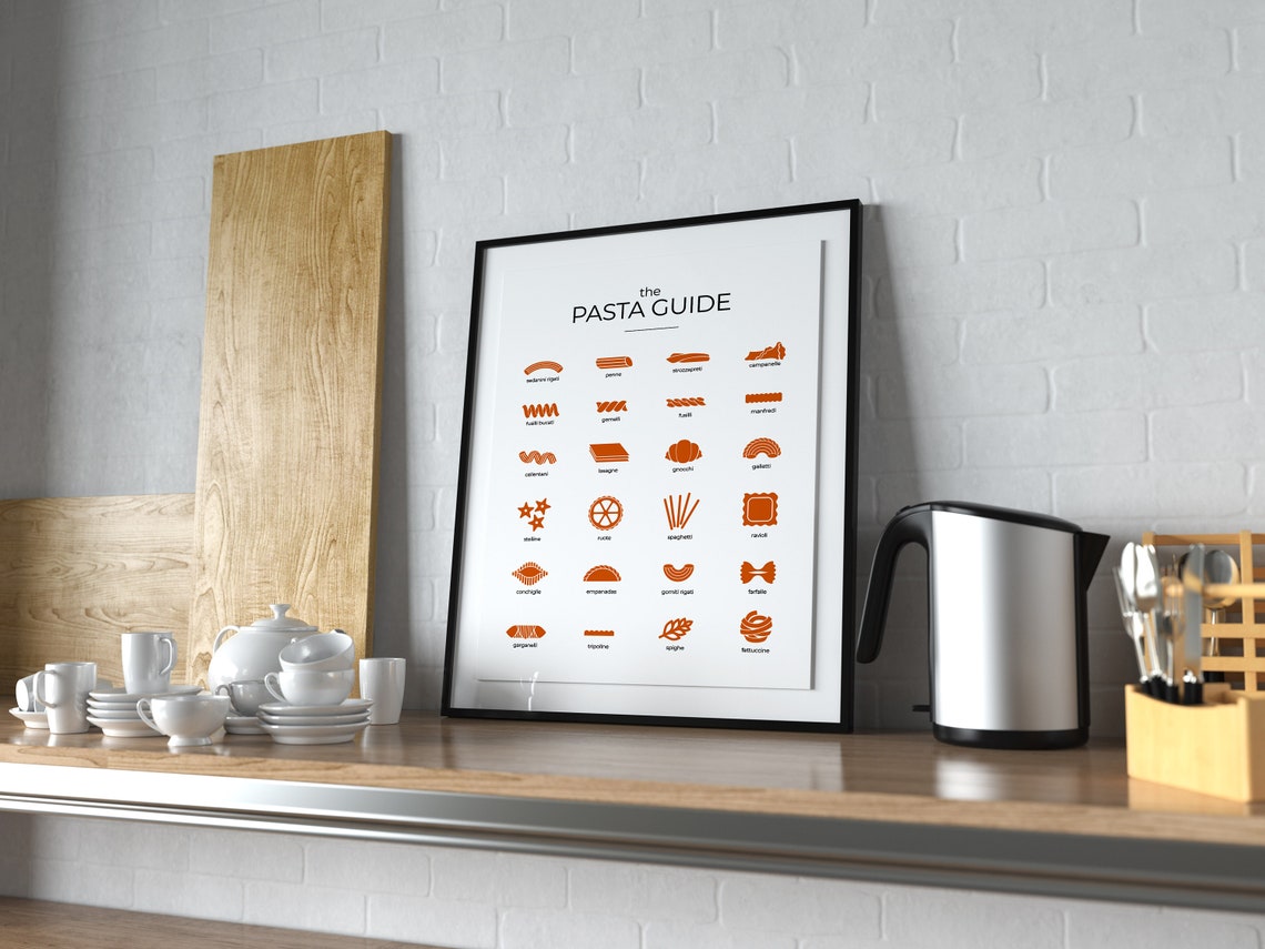 The Pasta Guide Minimalist Orange Pasta Shapes Chart Wall Poster - Image 4