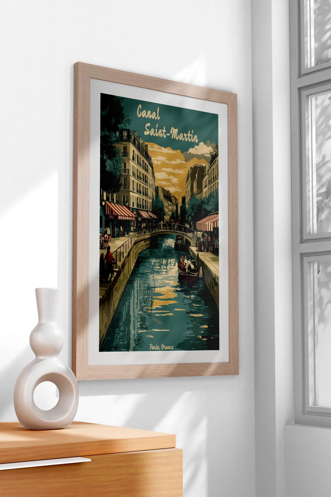 Vintage Canal Saint Martin Paris Bridges Boats Cafes Walk Poster - Image 3