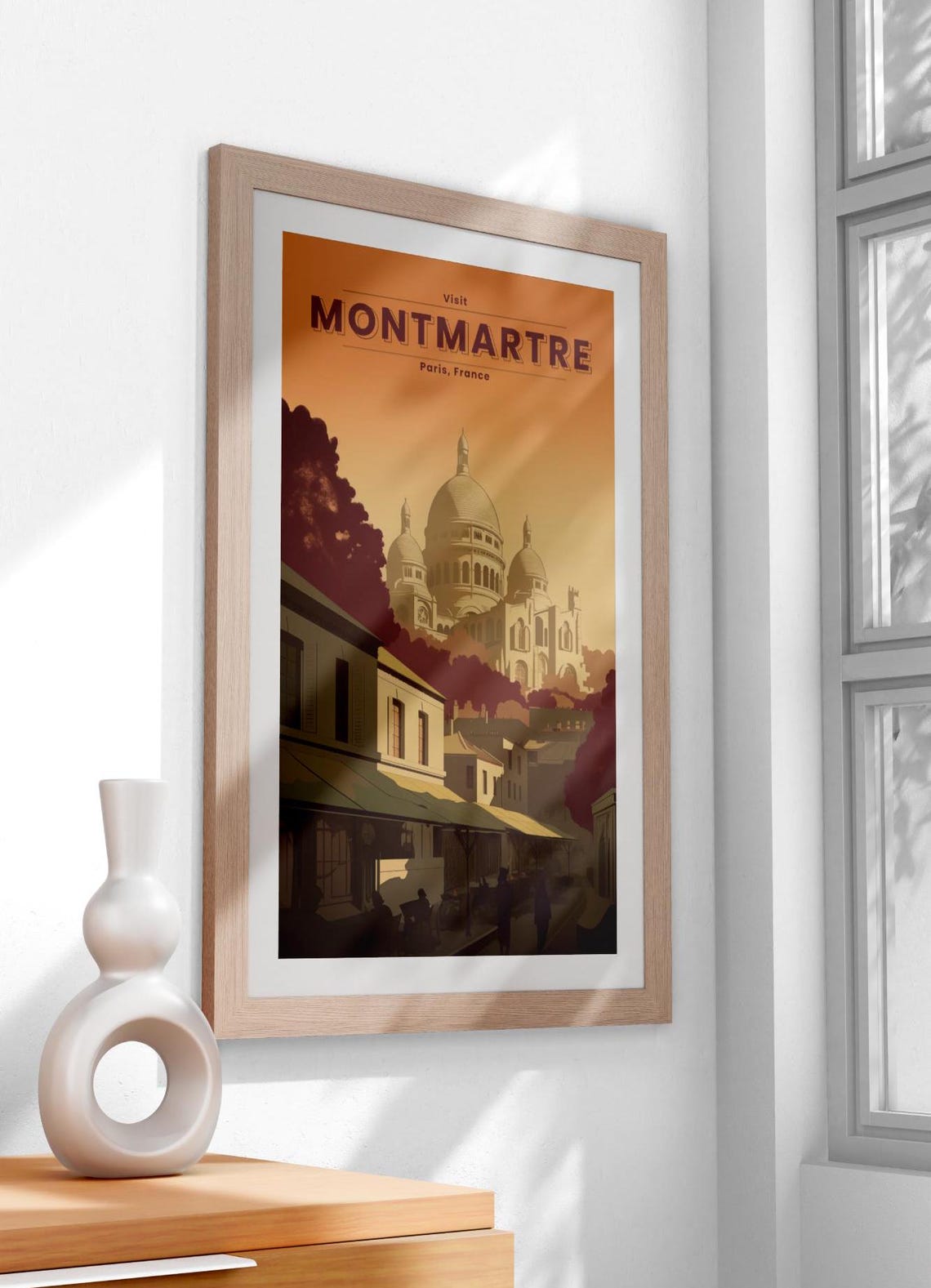 Vintage Visit Montmartre Paris Sacre Coeur Sunset View Poster - Image 3