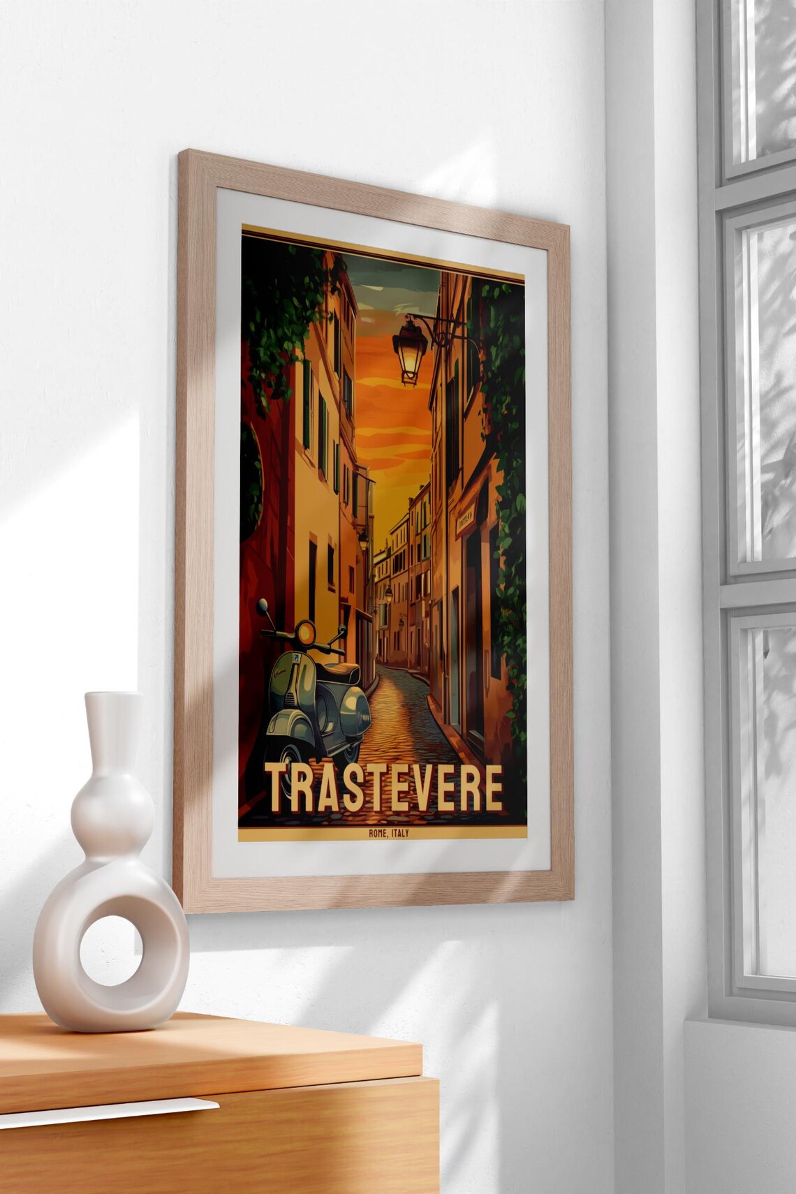 Vintage Trastevere Rome Italy Sunset Street Vespa Scooter Poster - Image 3