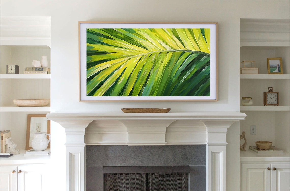 Tropical Green Palm Leaf Close Up Modern Botanical Summer Wall Art - Image 3