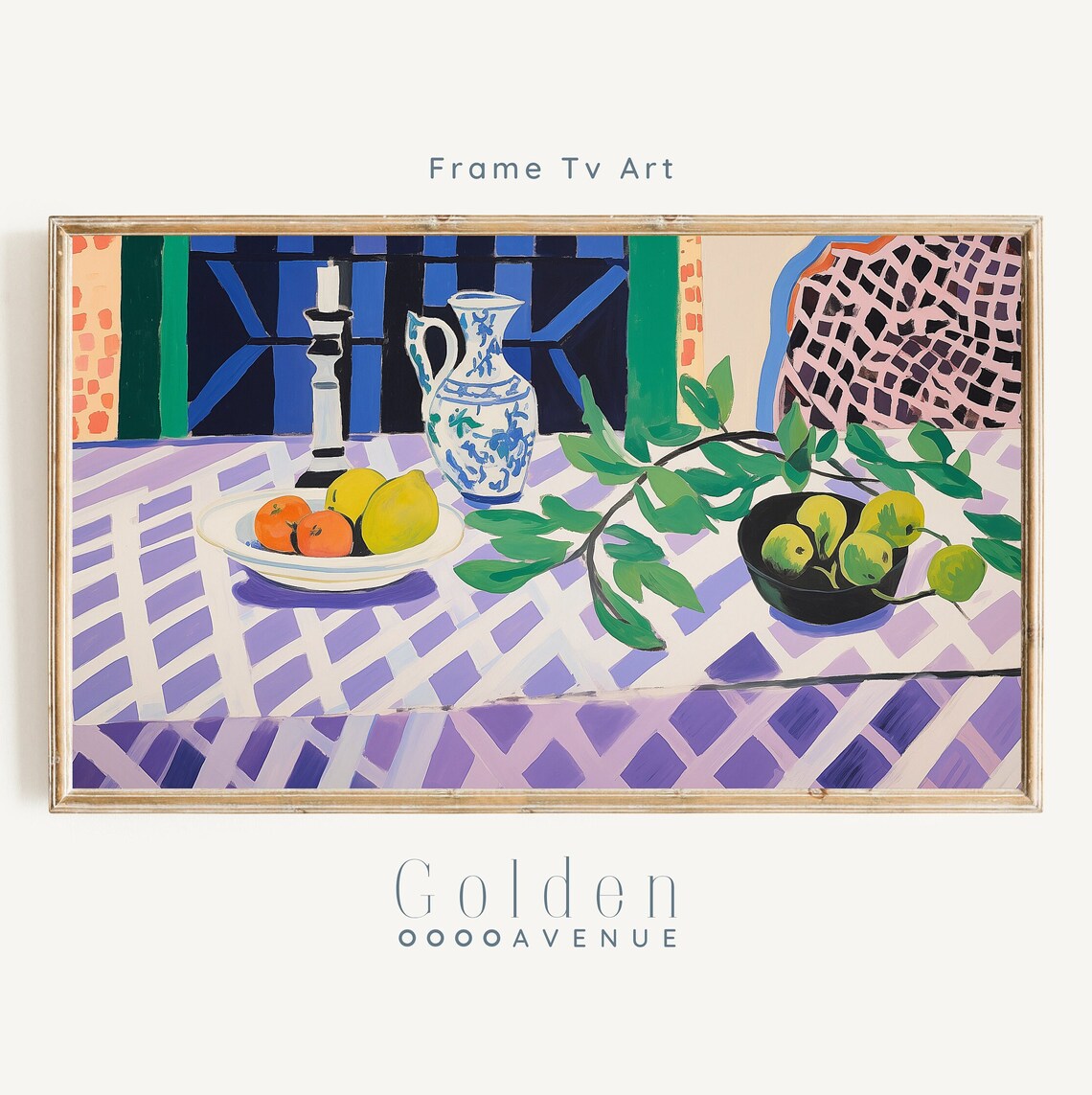 Boho Citrus Tablescape Art Print, Maximalist Still Life
