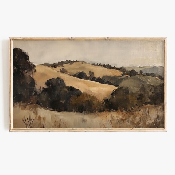 Fall Frame Tv Art Moody Autumn Hill Landscape Painting Neutral Toned Farmhouse Artwork