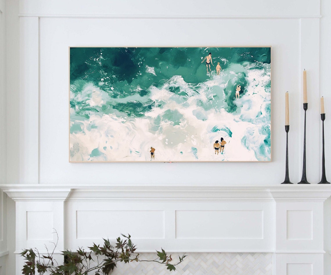 Aerial View Of Turquoise Ocean Waves With Swimmers Summer Beach Poster - Image 3