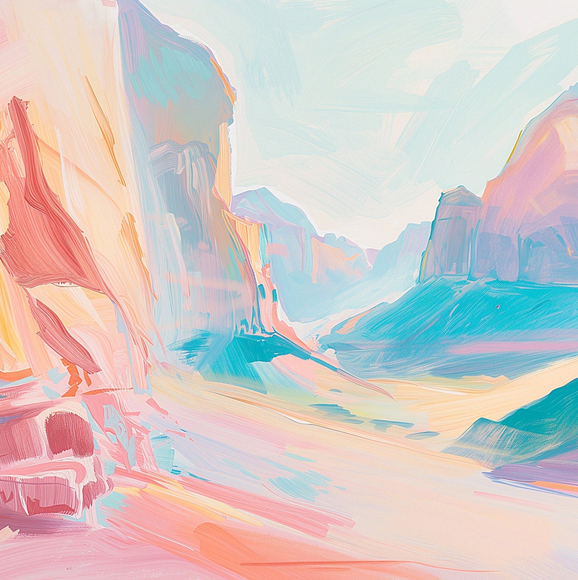Colorful Western Desert Canyon Pastel Coral Cliff Landscape Poster - Image 3
