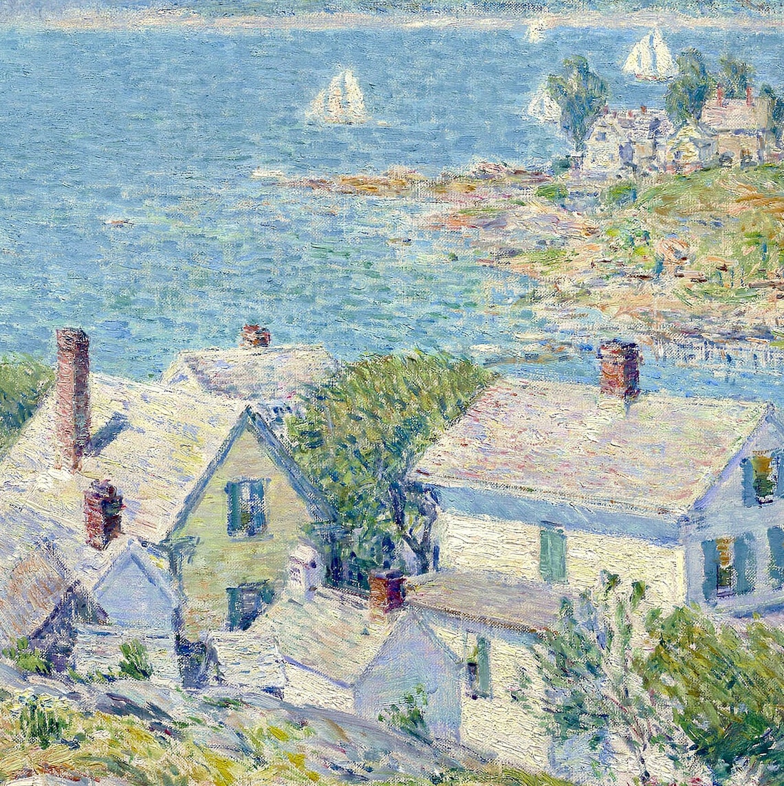 Impressionist Coastal Cottage Town With Sailboats Sunny Harbor Poster - Image 3