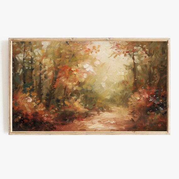 Textured Autumn Forest Path Impressionist Fall Foliage Art Poster