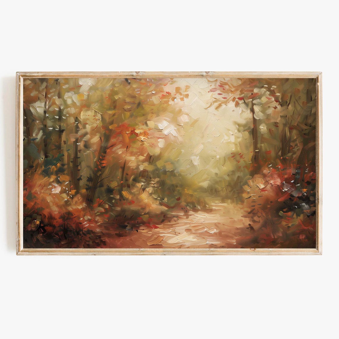 Textured Autumn Forest Path Impressionist Fall Foliage Art Poster