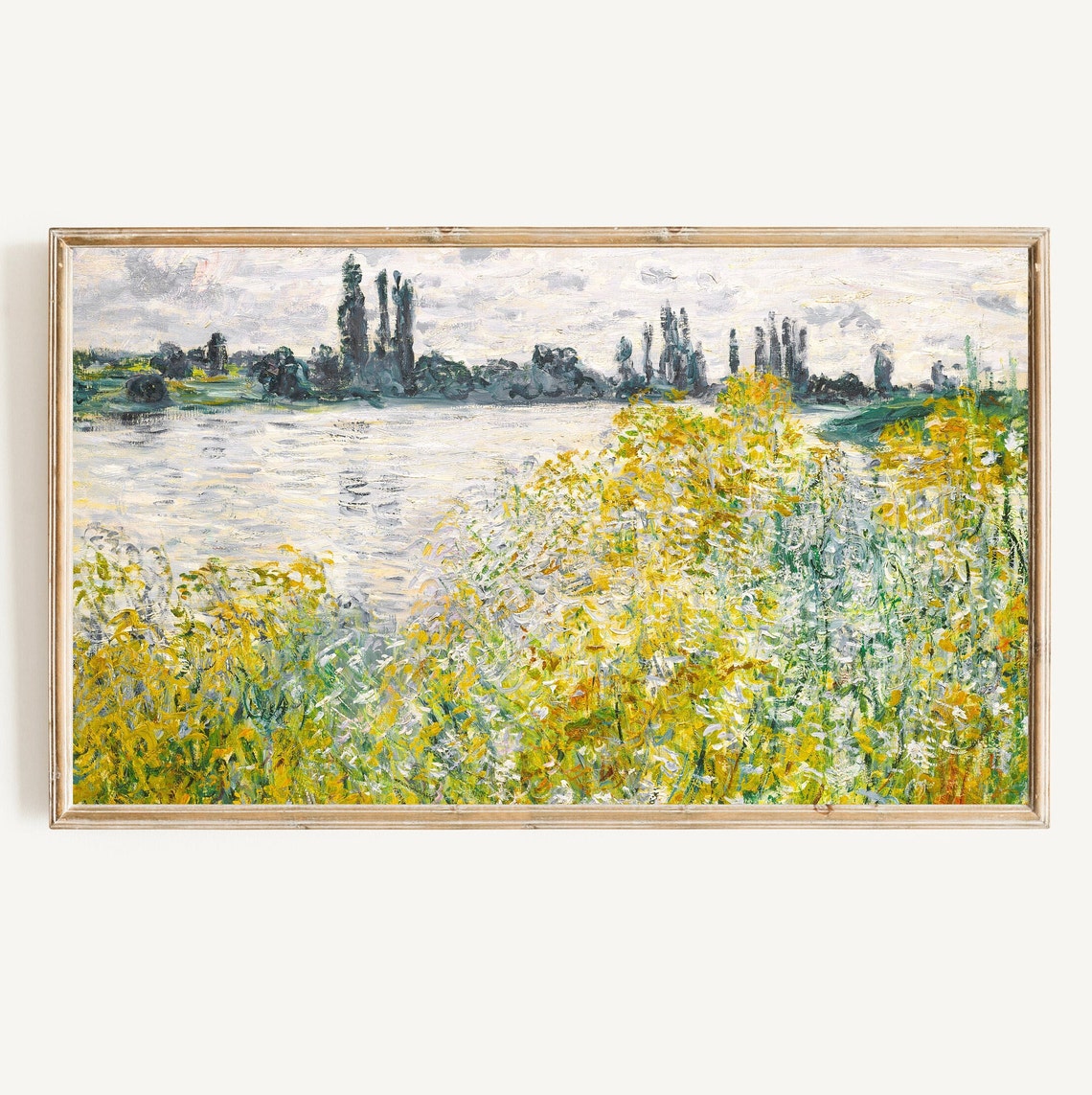Vintage Wildflower Lake Landscape Yellow Blooms Impressionist Poster