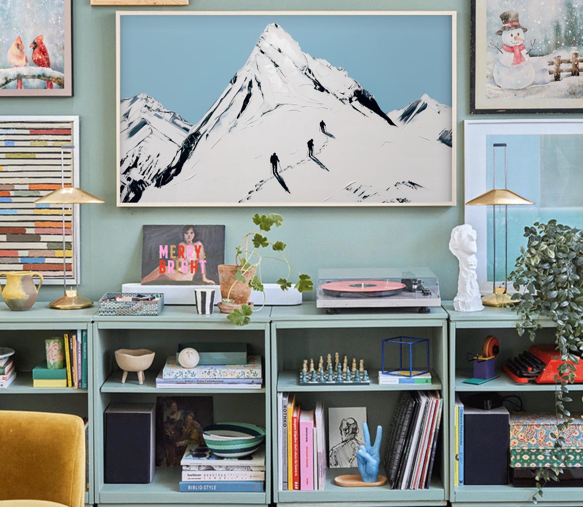 Modern Abstract Snowy Mountain Peak Three Climbers Minimal Poster - Image 2