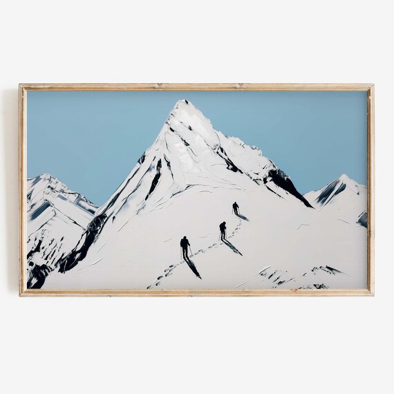 Modern Abstract Snowy Mountain Peak Three Climbers Minimal Poster