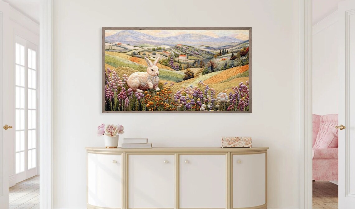 Easter Bunny Wildflower Spring Floral Textured Rabbit - Image 3