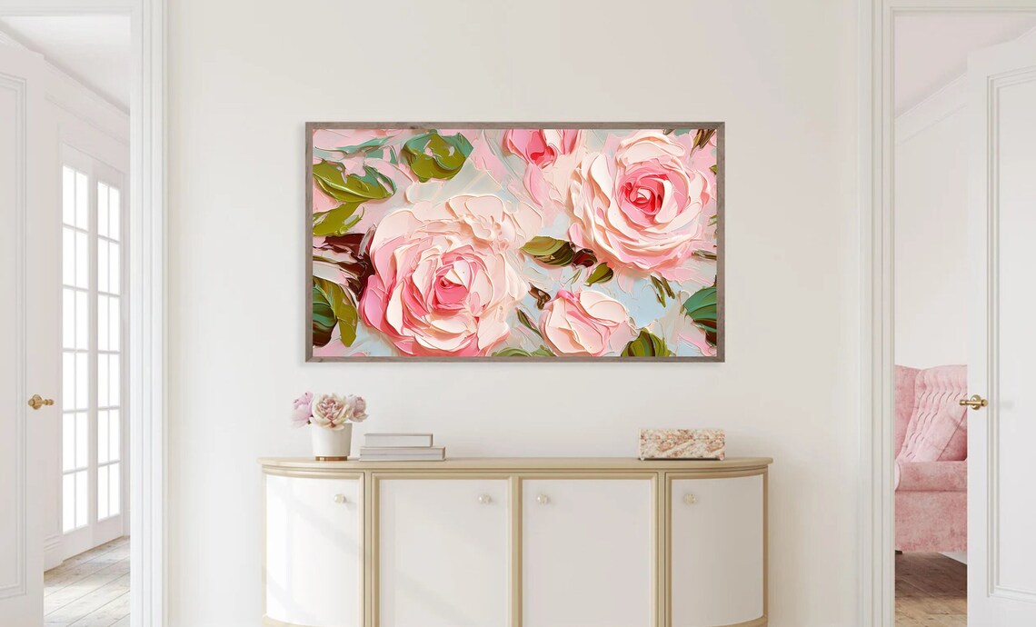 Spring Pink Abstract Floral Roses Modern Art Print - Image 4