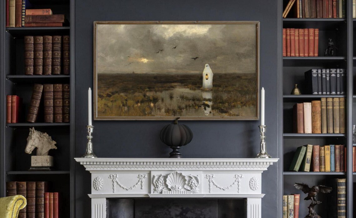 Halloween Vintage Ghost Painting, Spooky Landscape - Image 2