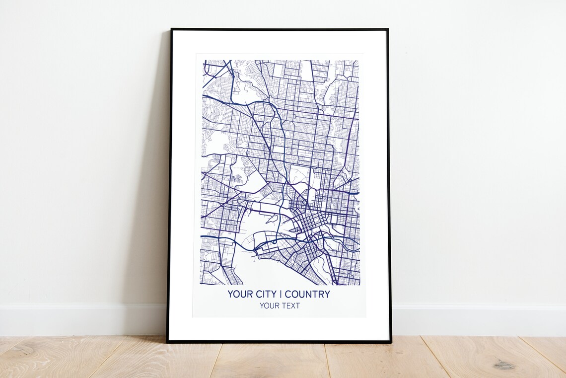 Custom City Street Map Any Place Navy Line Personalized Poster