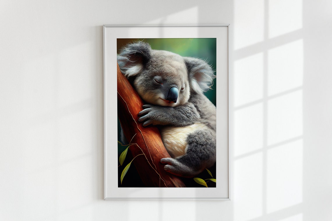 Sleepy Koala Hugging Eucalyptus Branch Cute Animal Art Poster - Image 3