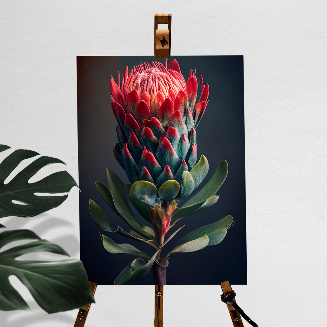 Crimson Spiky Bloom Dark Moody Floral Botanical Art Painting Poster
