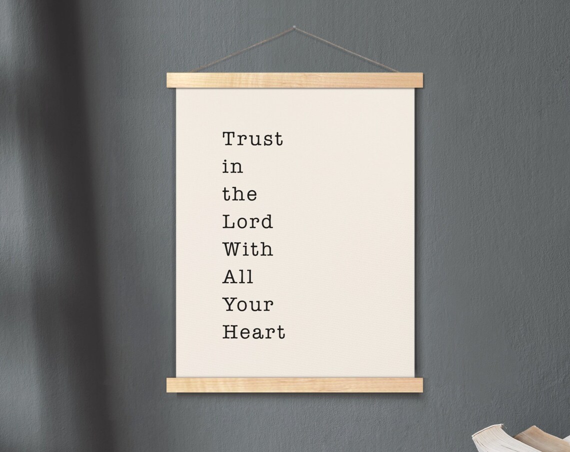 Trust In The Lord With All Year Heart Proverbs 356 Hanging Canvas Bible Verse Wall Art Scripture Poster Minimalist Print