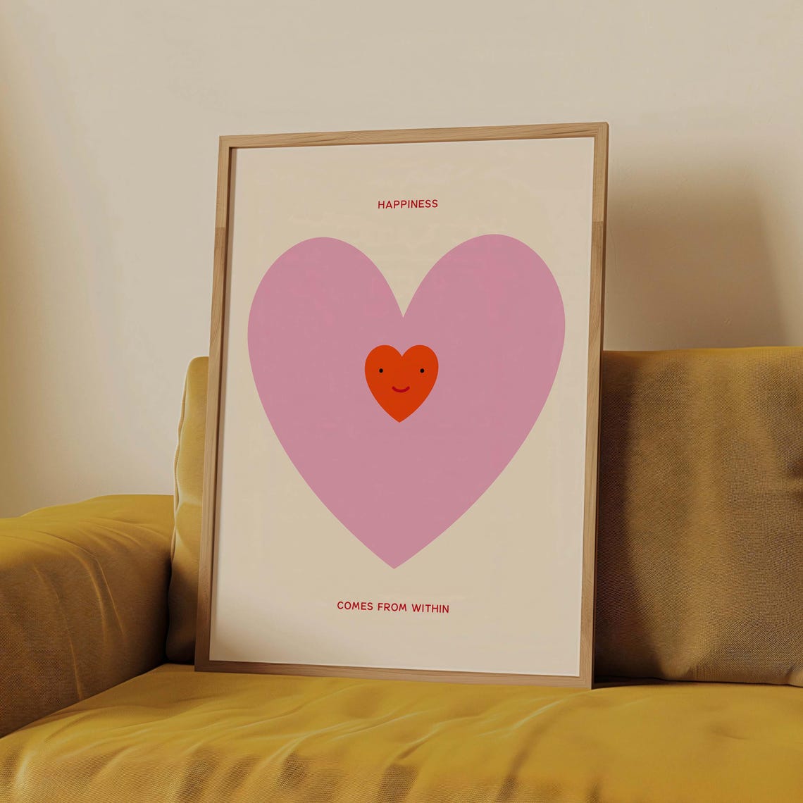 Happiness Comes From Within Pink Heart Cute Affirmation Poster