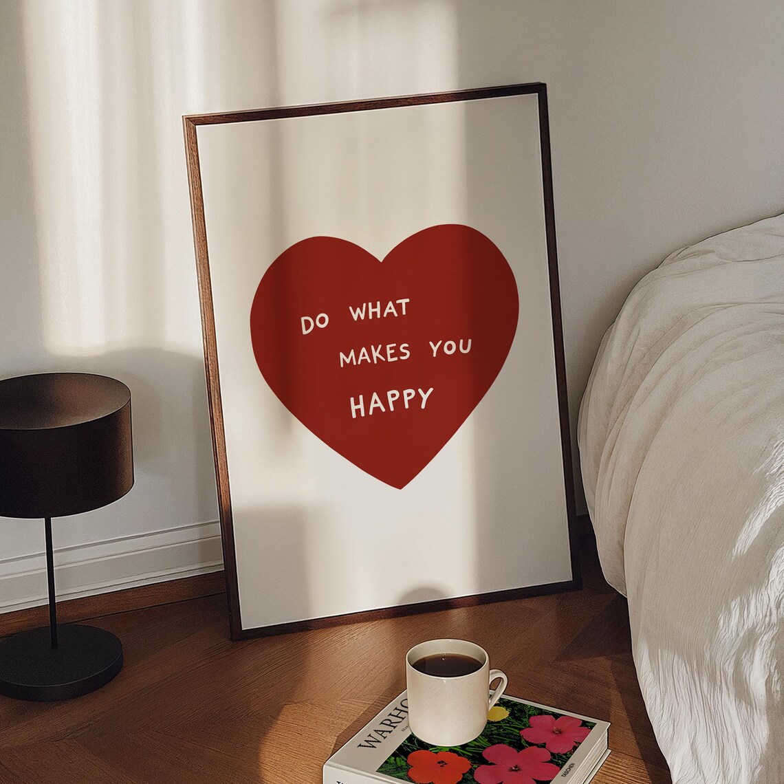 Do What Makes You Happy Bold Red Heart Statement Quote Art Poster