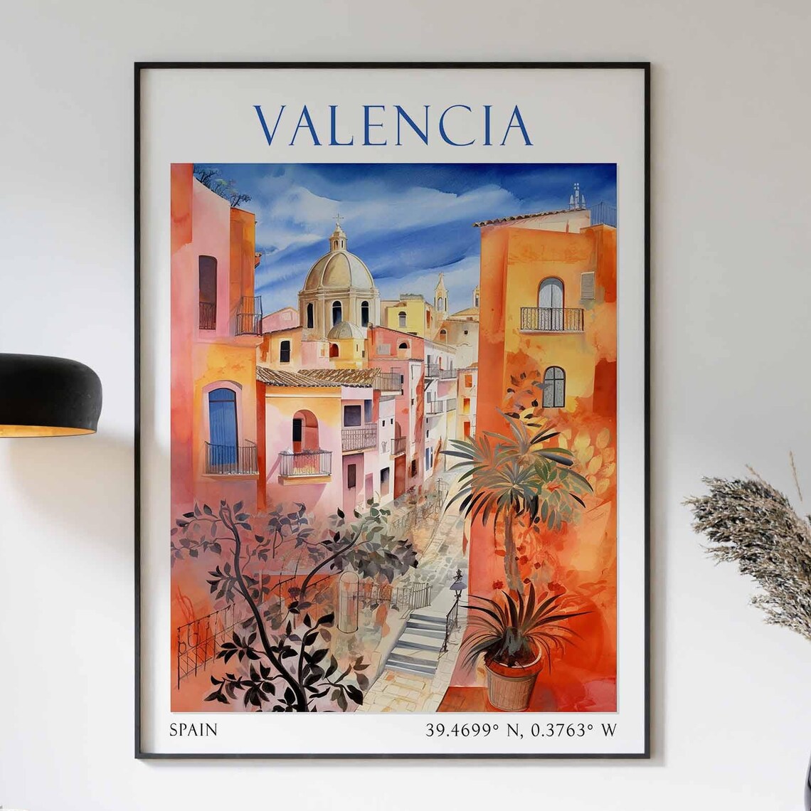 Valencia Spain Old Town Cathedral Dome Colorful Alley Poster