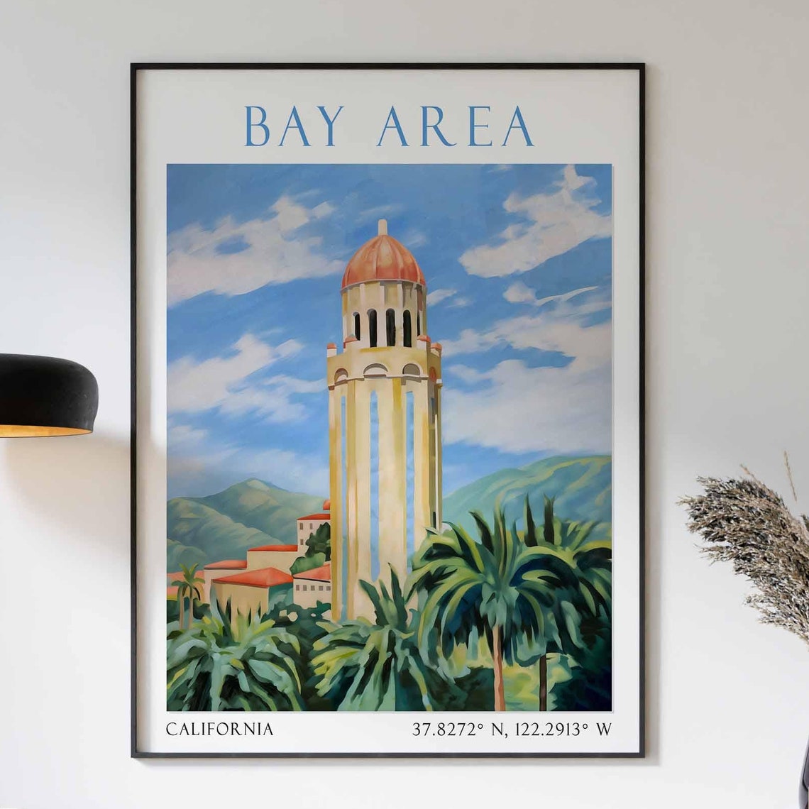 Bay Area California Hoover Tower Palm Trees Campus View Poster