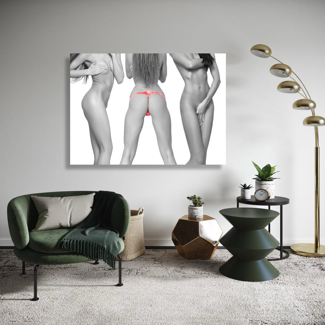 Black White Nude Trio Red Accent Fine Art Figure Photography Poster