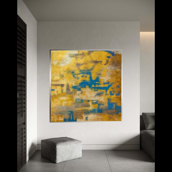 Warm Abstract Canvas Wall Art Yellow And Blue Painting Modern Home Decoration Artwork Large Gift Decor