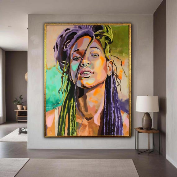 Bold Colorful Portrait Canvas Modern Woman Art Urban Style Wall Decor Contemporary Face Painting Statement Gift Home