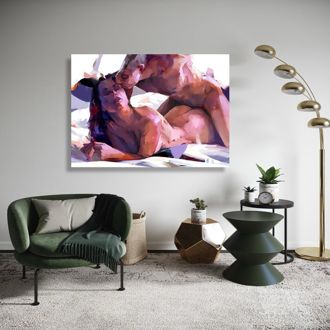 Intimate Couple Embrace, Modern Abstract Art Print