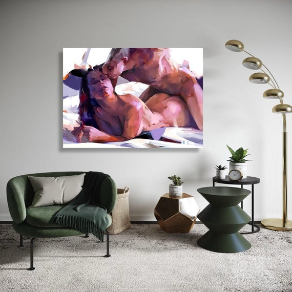 Intimate Couple Embrace, Modern Abstract Art Print