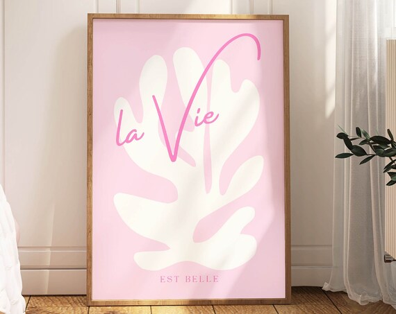 Blush La Vie Est Belle Pink Matisse-Style Abstract Leaf Poster