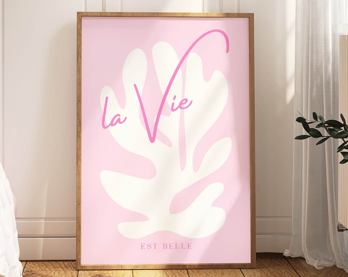 Blush La Vie Est Belle Pink Matisse-Style Abstract Leaf Poster