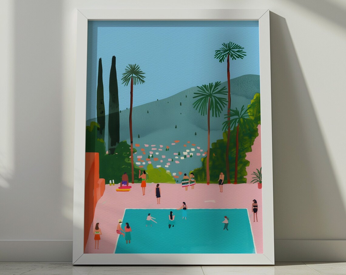 Pool Party Minimalist Gouache Painting Art Print