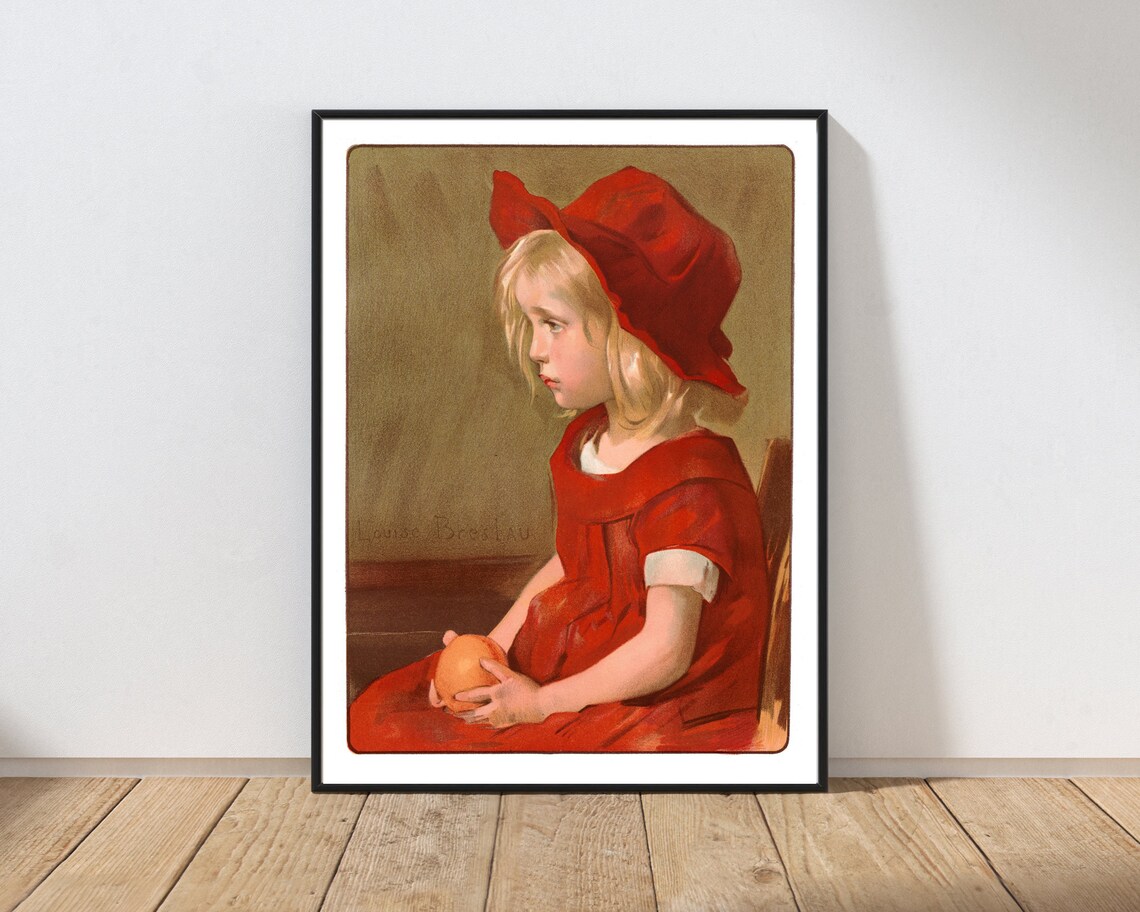 Louise Breslau Little Girl in Red Bonnet Vintage Portrait Poster