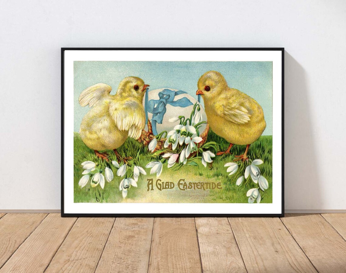 Vintage Easter Snowdrop Flowers and Baby Chicks Art Print