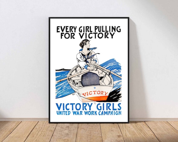 Victory Girls Every Girl Pulling for Victory WWI Era Rowing Poster