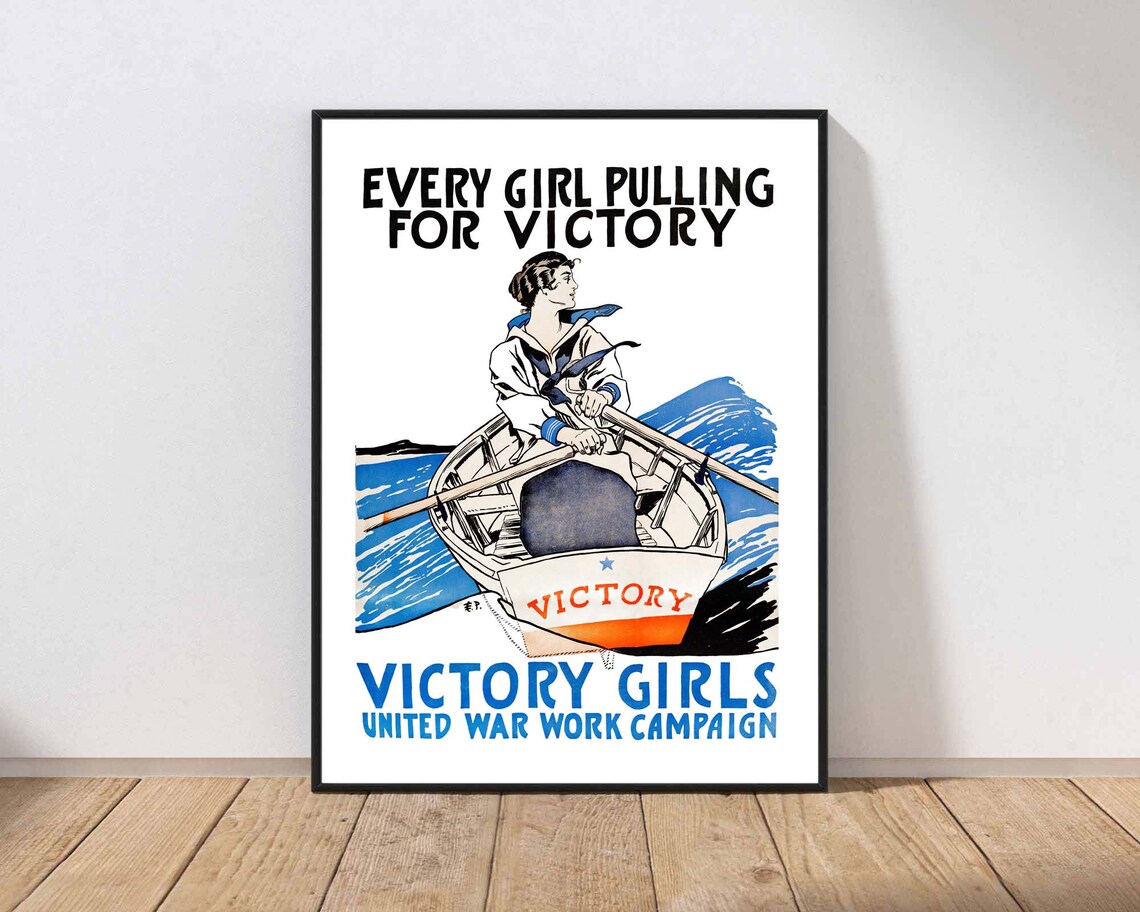 Victory Girls Every Girl Pulling for Victory WWI Era Rowing Poster