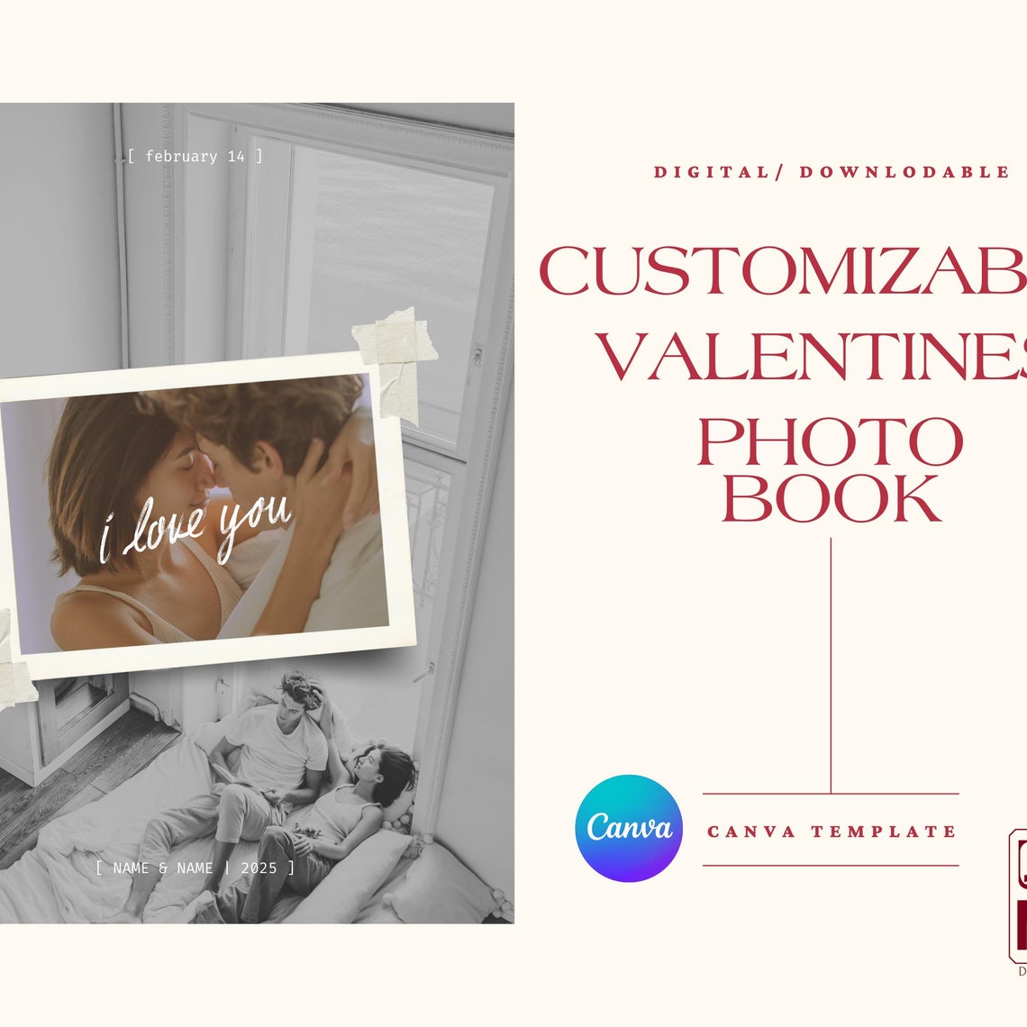 Valentines Day Photobook Gift Template Diy Card Personalized Photo Album Custom Love
