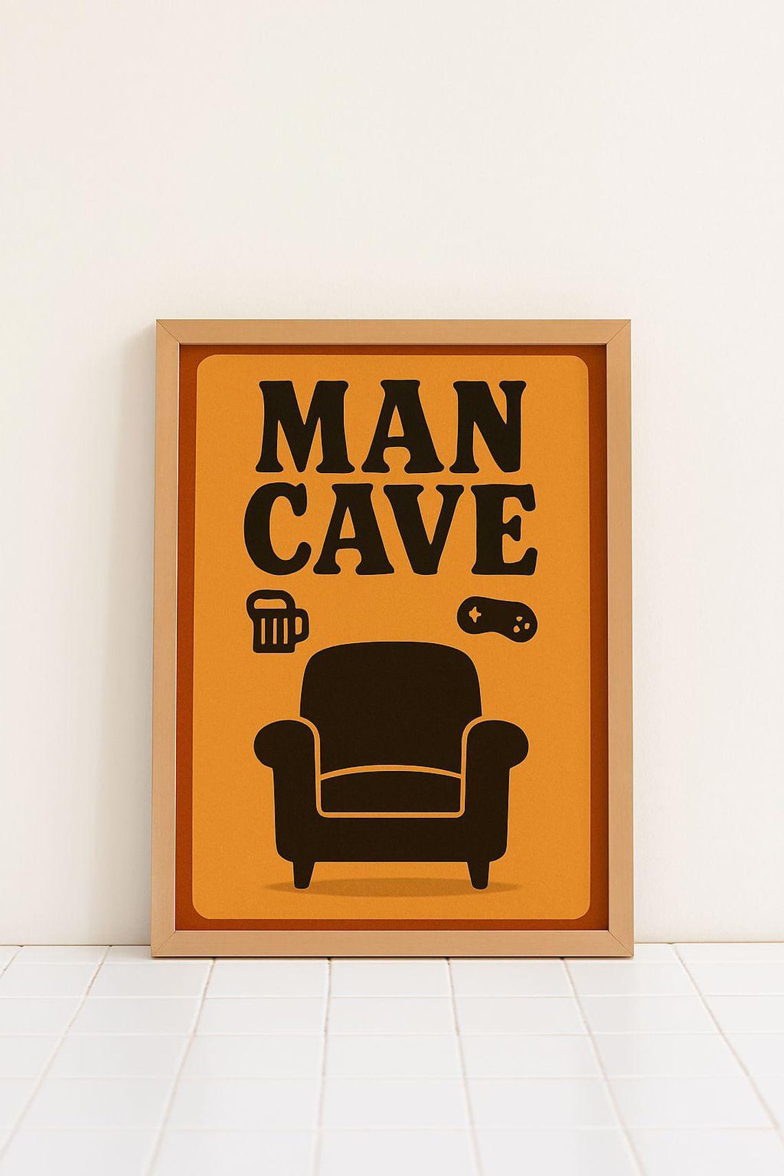 Man Cave Retro Armchair Beer Gaming Bold Orange Sign Art Poster