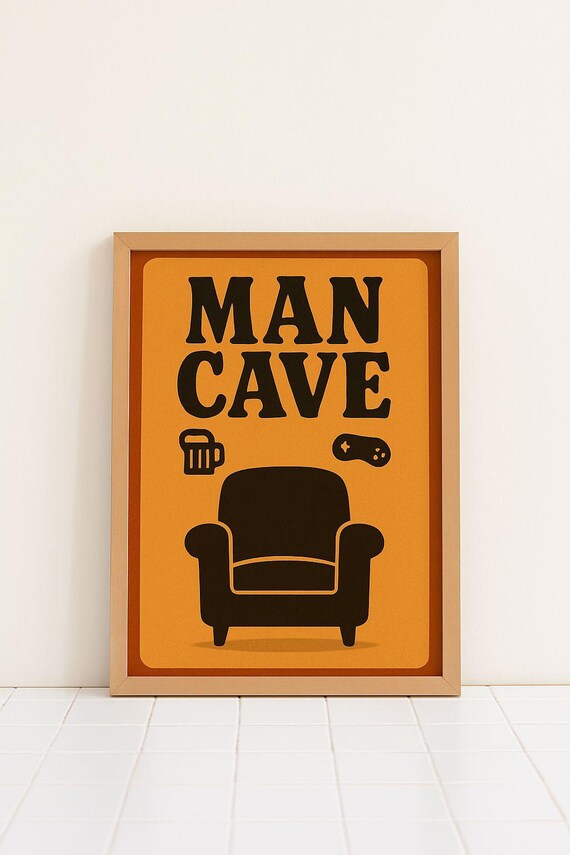 Man Cave Retro Armchair Beer Gaming Bold Orange Sign Art Poster