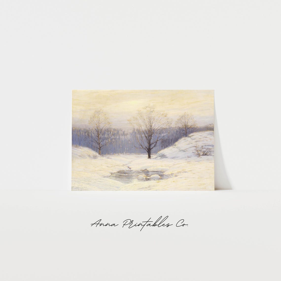 Hazy Winter Landscape With Stream Soft Snowy Trees Vintage Poster