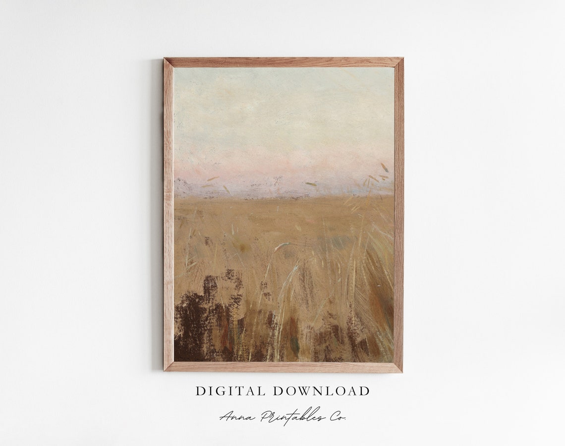 Golden Wheat Field at Dusk in a Soft Pastel Landscape Poster