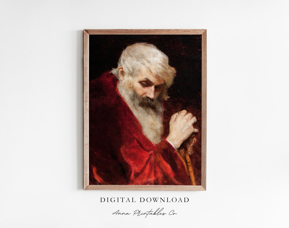 Elderly Monk with Staff Portrait Old Master Style Painting Poster