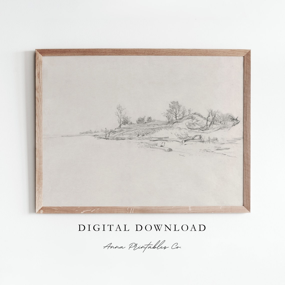 Pastures Edge Antique Landscape Sketch Print For Neutral Tone Wall Art Fine Art Prints Vintage Drawing