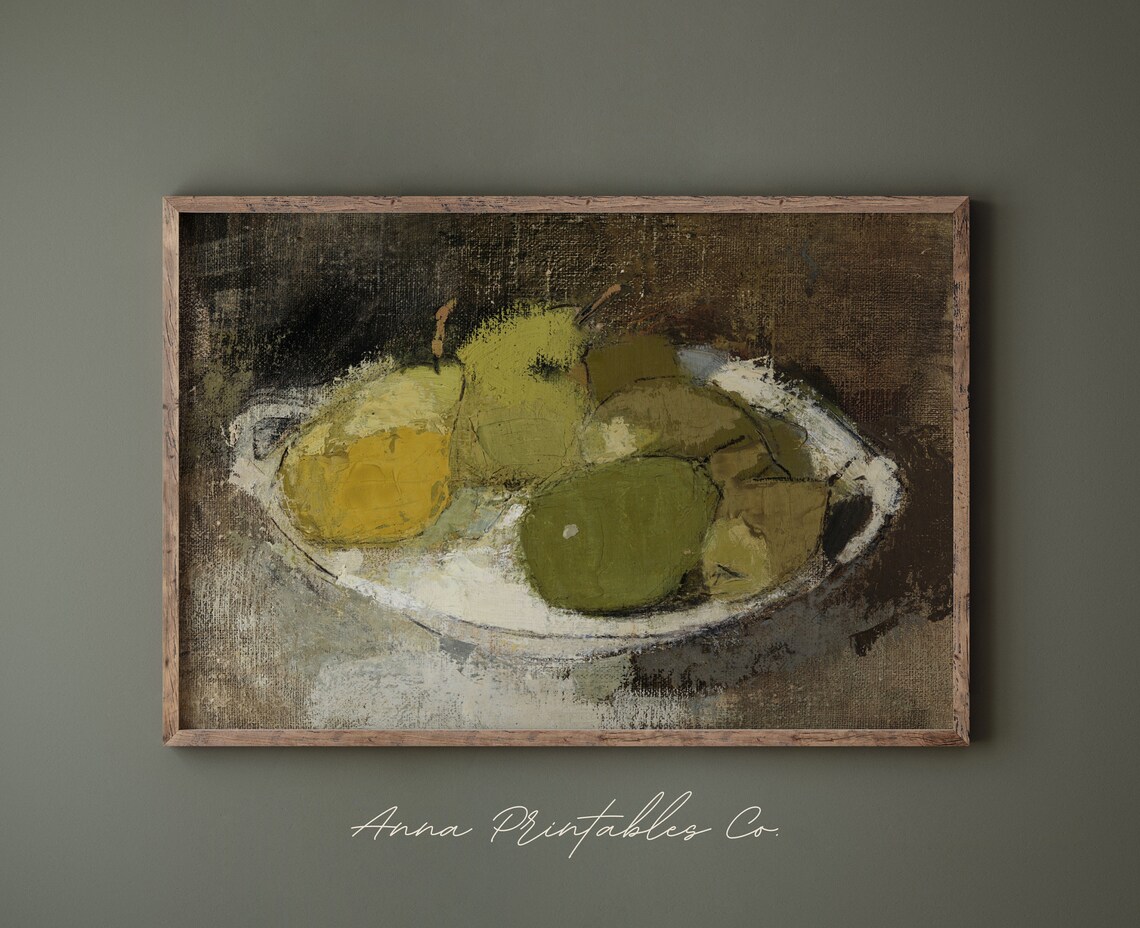 Pears on Plate Vintage Still Life Kitchen Oil Painting Poster - Image 2