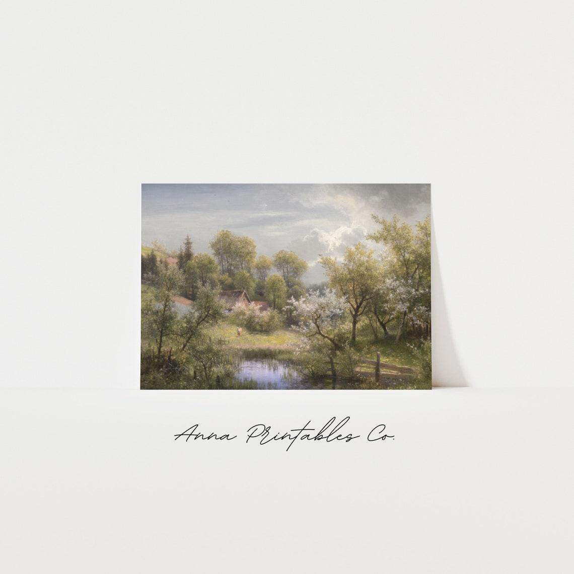 Antique Spring Cottage Landscape Vintage Blossom Trees Poster - Image 2