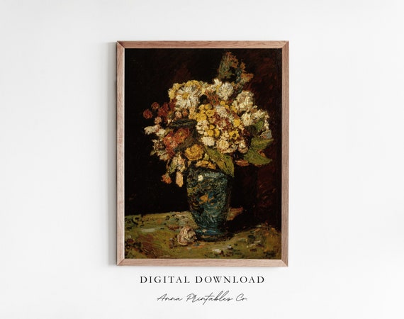 Autumn Flowers Vintage Moody Floral Art Print