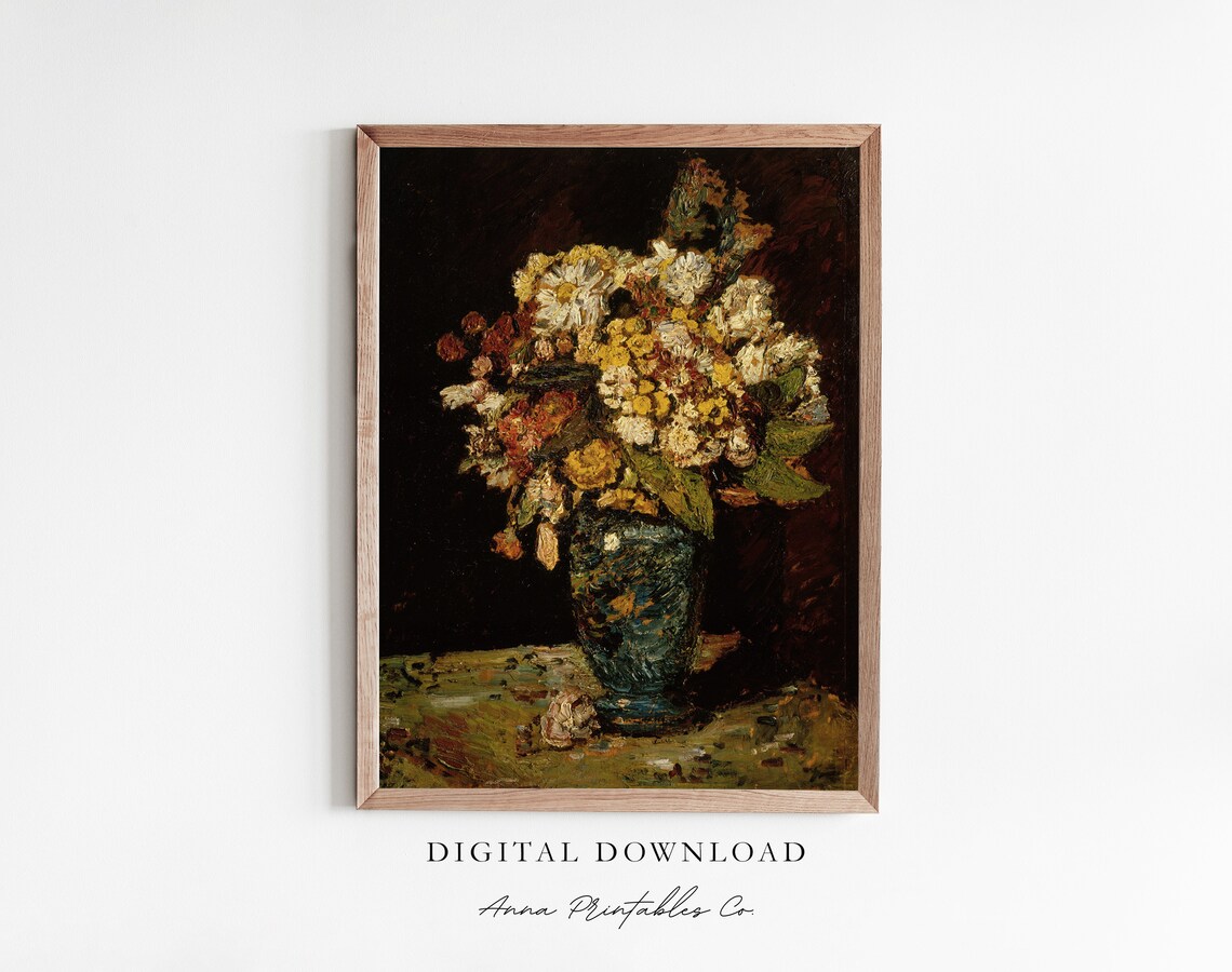 Autumn Flowers Vintage Moody Floral Art Print